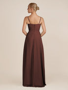 KissDress-Ysolina Espresso A Line Sweetheart Chiffon Pleated Long Bridesmaid Dress with Slit