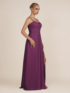 KissDress-Ysolina Fig A Line Sweetheart Chiffon Pleated Long Bridesmaid Dress with Slit