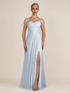 KissDress-Ysolina Ice A Line Sweetheart Chiffon Pleated Long Bridesmaid Dress with Slit