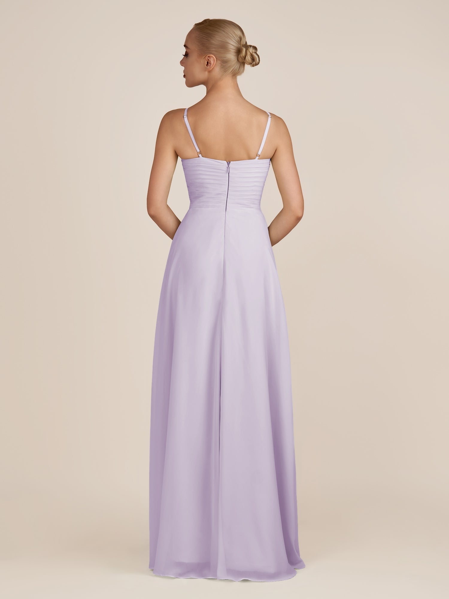 KissDress-Ysolina Lavender A Line Sweetheart Chiffon Pleated Long Bridesmaid Dress with Slit