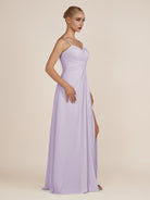 KissDress-Ysolina Lavender A Line Sweetheart Chiffon Pleated Long Bridesmaid Dress with Slit