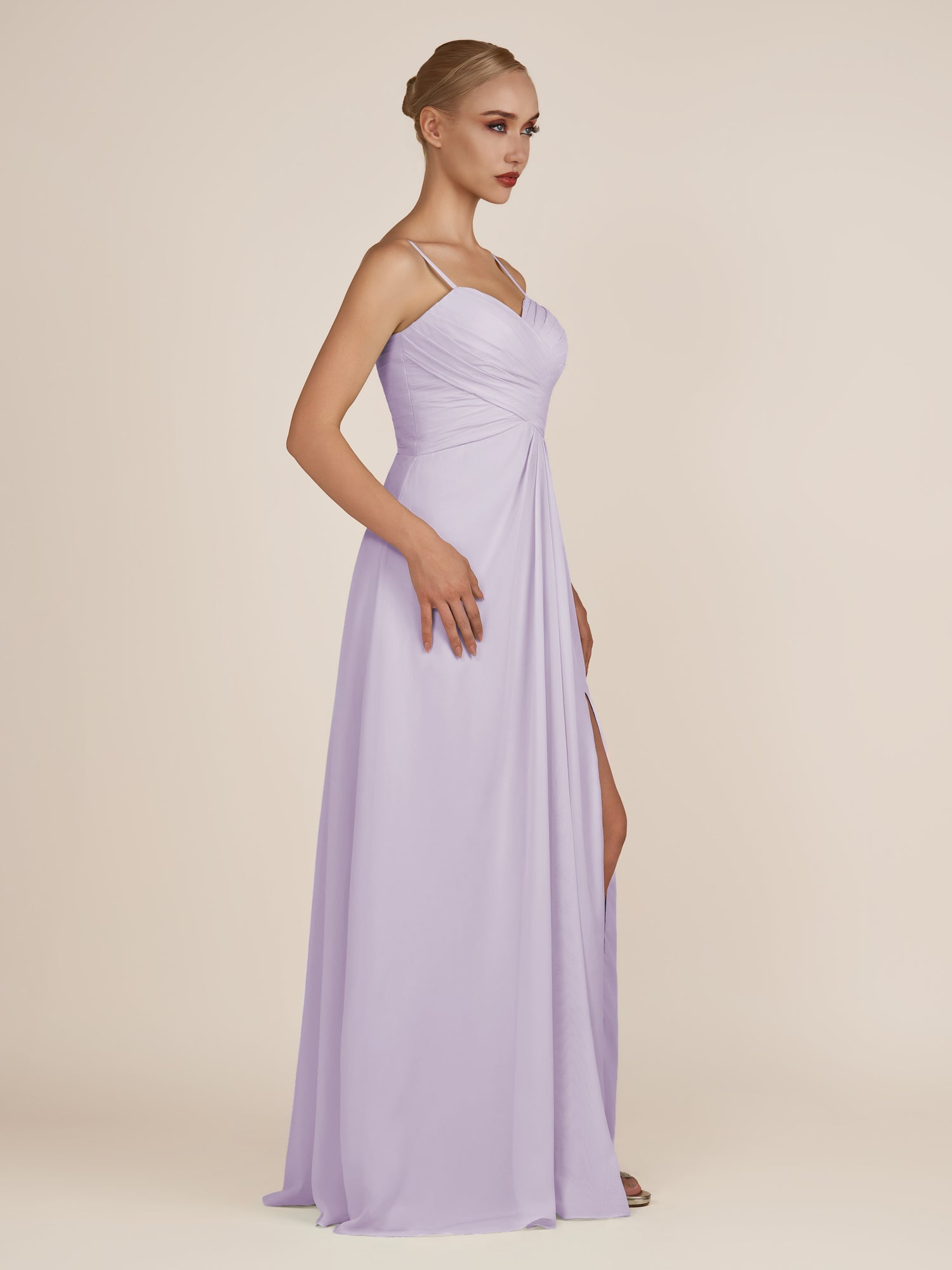 KissDress-Ysolina Lavender A Line Sweetheart Chiffon Pleated Long Bridesmaid Dress with Slit