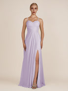 KissDress-Ysolina Lavender A Line Sweetheart Chiffon Pleated Long Bridesmaid Dress with Slit