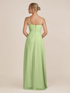 KissDress-Ysolina Matcha A Line Sweetheart Chiffon Pleated Long Bridesmaid Dress with Slit