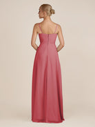 KissDress-Ysolina Merlot A Line Sweetheart Chiffon Pleated Long Bridesmaid Dress with Slit