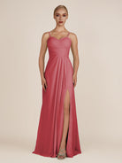 KissDress-Ysolina Merlot A Line Sweetheart Chiffon Pleated Long Bridesmaid Dress with Slit