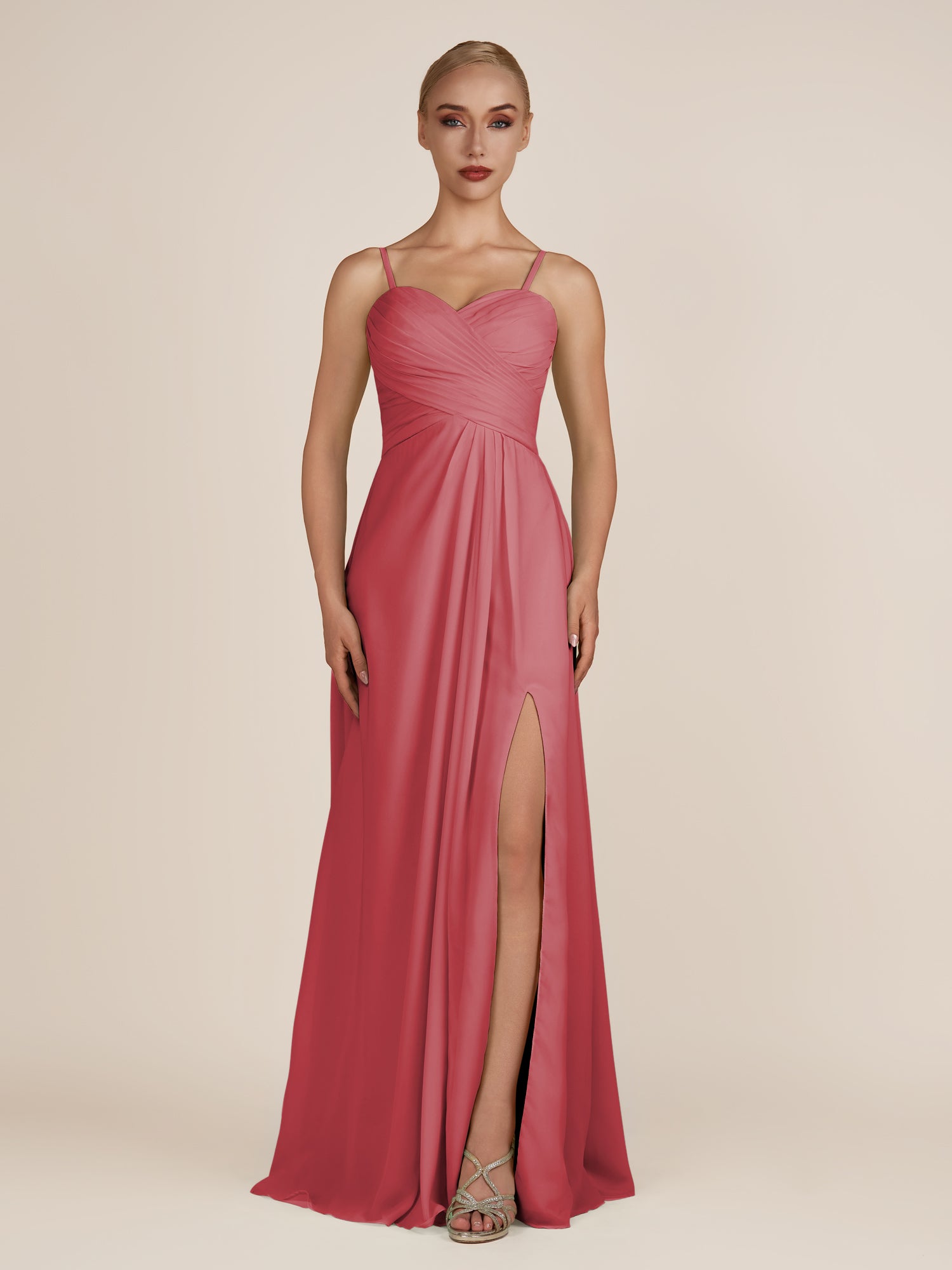 KissDress-Ysolina Merlot A Line Sweetheart Chiffon Pleated Long Bridesmaid Dress with Slit