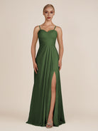 KissDress-Ysolina Moss A Line Sweetheart Chiffon Pleated Long Bridesmaid Dress with Slit