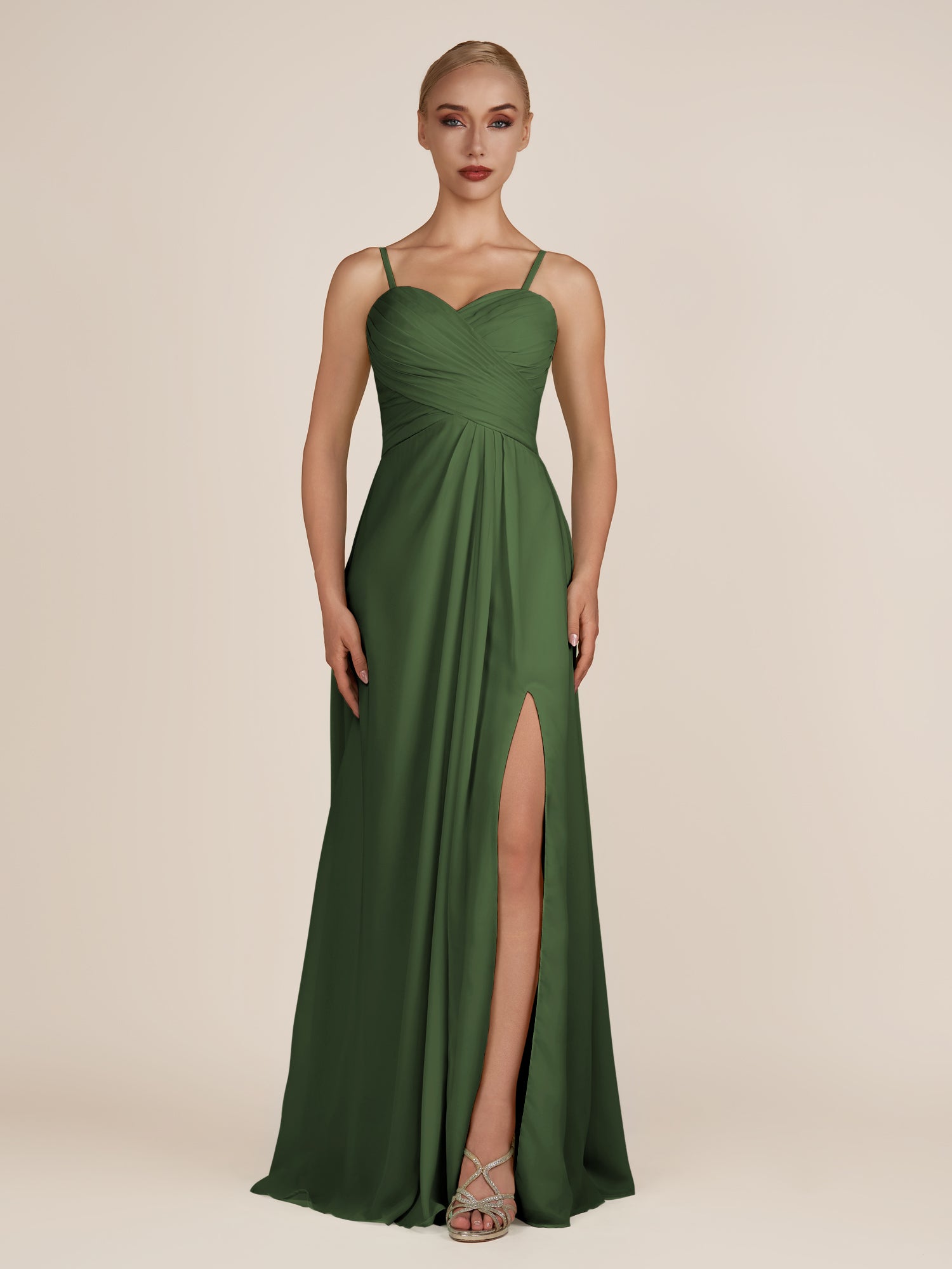 KissDress-Ysolina Moss A Line Sweetheart Chiffon Pleated Long Bridesmaid Dress with Slit