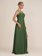 KissDress-Ysolina Moss A Line Sweetheart Chiffon Pleated Long Bridesmaid Dress with Slit