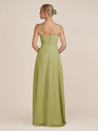 KissDress-Ysolina Moss Green A Line Sweetheart Chiffon Pleated Long Bridesmaid Dress with Slit