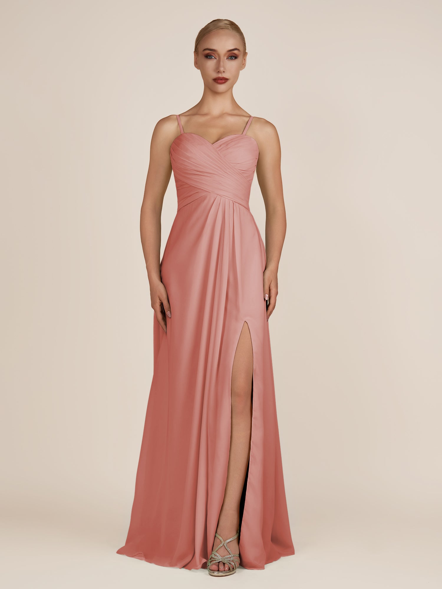 KissDress-Ysolina Mulberry A Line Sweetheart Chiffon Pleated Long Bridesmaid Dress with Slit
