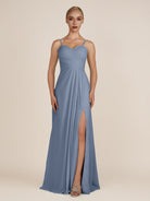 KissDress-Ysolina Neptune A Line Sweetheart Chiffon Pleated Long Bridesmaid Dress with Slit