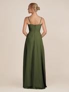 KissDress-Ysolina Olive A Line Sweetheart Chiffon Pleated Long Bridesmaid Dress with Slit