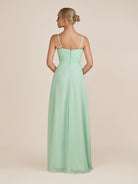 KissDress-Ysolina Pale Pistachio A Line Sweetheart Chiffon Pleated Long Bridesmaid Dress with Slit