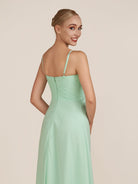 KissDress-Ysolina Pale Pistachio A Line Sweetheart Chiffon Pleated Long Bridesmaid Dress with Slit