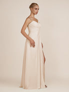 KissDress-Ysolina Pale Blush A Line Sweetheart Chiffon Pleated Long Bridesmaid Dress with Slit