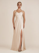 KissDress-Ysolina Pale Blush A Line Sweetheart Chiffon Pleated Long Bridesmaid Dress with Slit