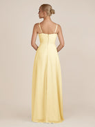 KissDress-Ysolina Pastel Yellow A Line Sweetheart Chiffon Pleated Long Bridesmaid Dress with Slit