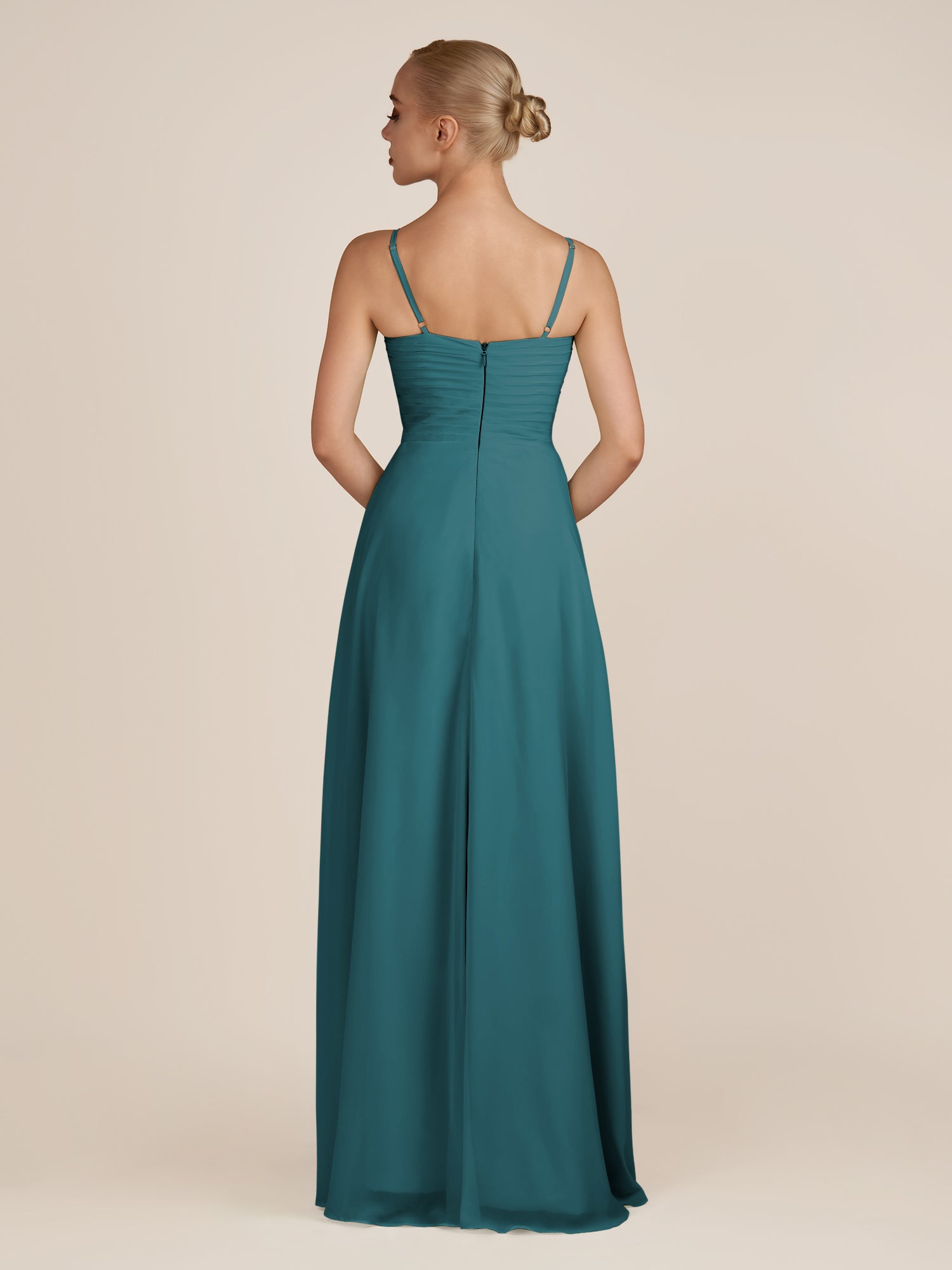 KissDress-Ysolina Pine A Line Sweetheart Chiffon Pleated Long Bridesmaid Dress with Slit