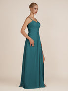 KissDress-Ysolina Pine A Line Sweetheart Chiffon Pleated Long Bridesmaid Dress with Slit