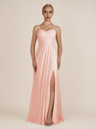 KissDress-Ysolina Rose Petal A Line Sweetheart Chiffon Pleated Long Bridesmaid Dress with Slit