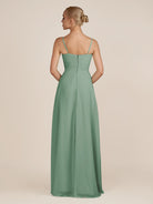 KissDress-Ysolina Sea Glass A Line Sweetheart Chiffon Pleated Long Bridesmaid Dress with Slit