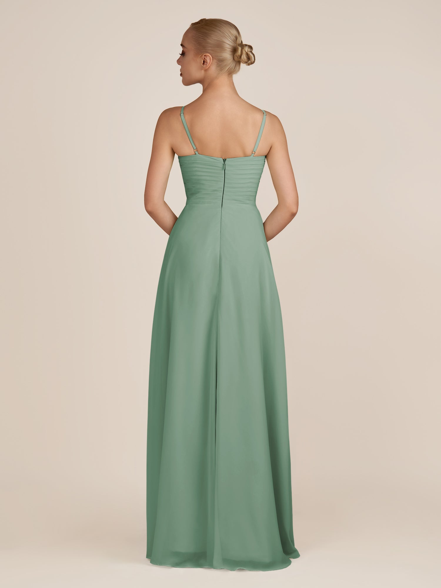 KissDress-Ysolina Sea Glass A Line Sweetheart Chiffon Pleated Long Bridesmaid Dress with Slit