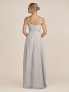 KissDress-Ysolina Silver A Line Sweetheart Chiffon Pleated Long Bridesmaid Dress with Slit