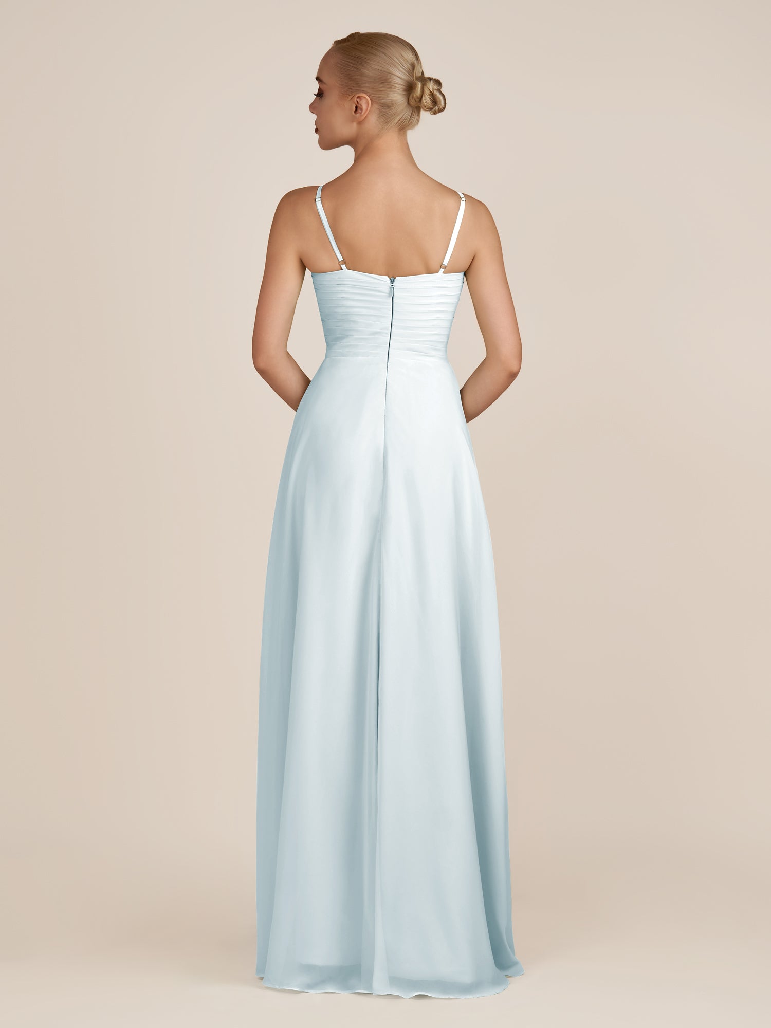 KissDress-Ysolina Sky Blue A Line Sweetheart Chiffon Pleated Long Bridesmaid Dress with Slit