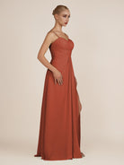 KissDress-Ysolina Spice A Line Sweetheart Chiffon Pleated Long Bridesmaid Dress with Slit