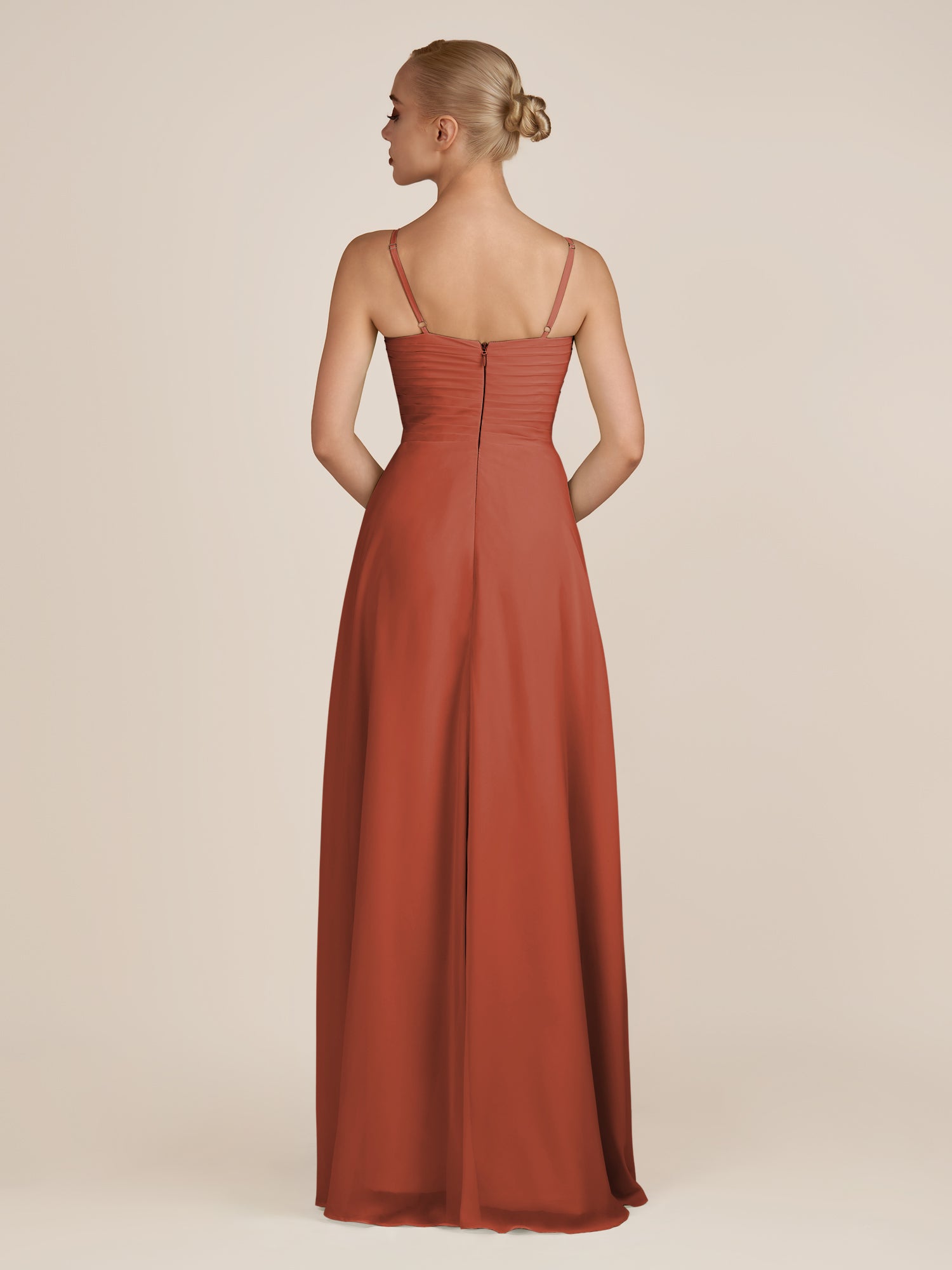 KissDress-Ysolina Spice A Line Sweetheart Chiffon Pleated Long Bridesmaid Dress with Slit