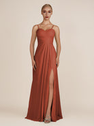 KissDress-Ysolina Spice A Line Sweetheart Chiffon Pleated Long Bridesmaid Dress with Slit