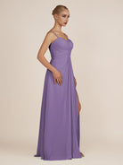 KissDress-Ysolina Tahiti A Line Sweetheart Chiffon Pleated Long Bridesmaid Dress with Slit