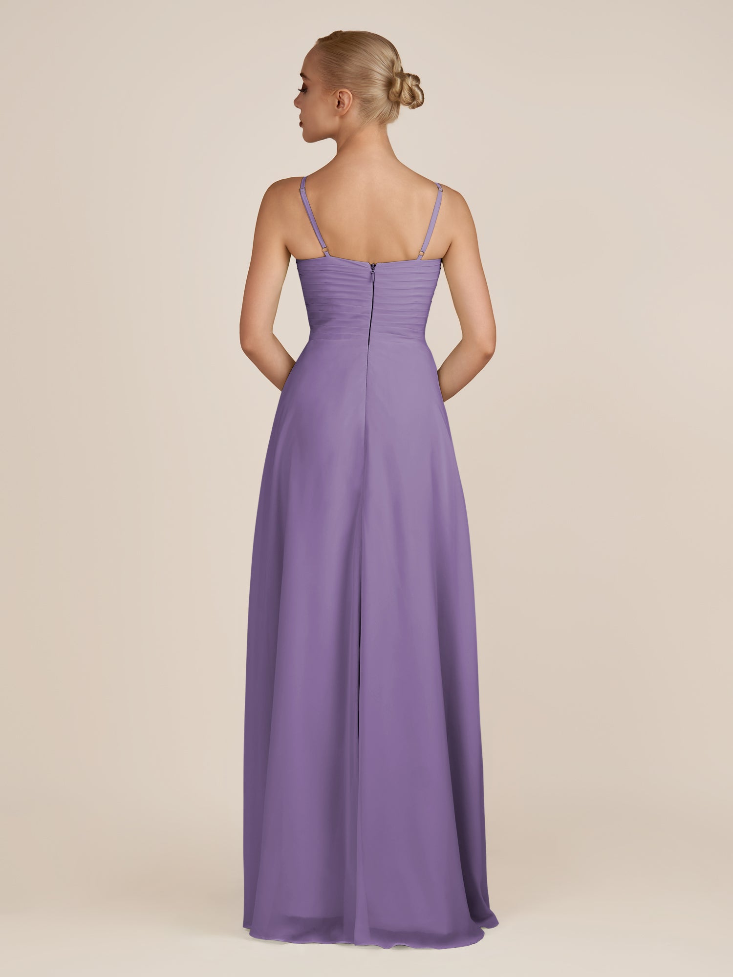 KissDress-Ysolina Tahiti A Line Sweetheart Chiffon Pleated Long Bridesmaid Dress with Slit