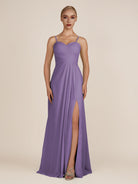 KissDress-Ysolina Tahiti A Line Sweetheart Chiffon Pleated Long Bridesmaid Dress with Slit