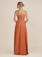 KissDress-Ysolina Terracotta A Line Sweetheart Chiffon Pleated Long Bridesmaid Dress with Slit