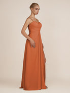 KissDress-Ysolina Terracotta A Line Sweetheart Chiffon Pleated Long Bridesmaid Dress with Slit