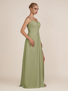 KissDress-Ysolina Thyme A Line Sweetheart Chiffon Pleated Long Bridesmaid Dress with Slit