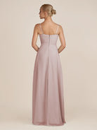 KissDress-Ysolina Toffee A Line Sweetheart Chiffon Pleated Long Bridesmaid Dress with Slit