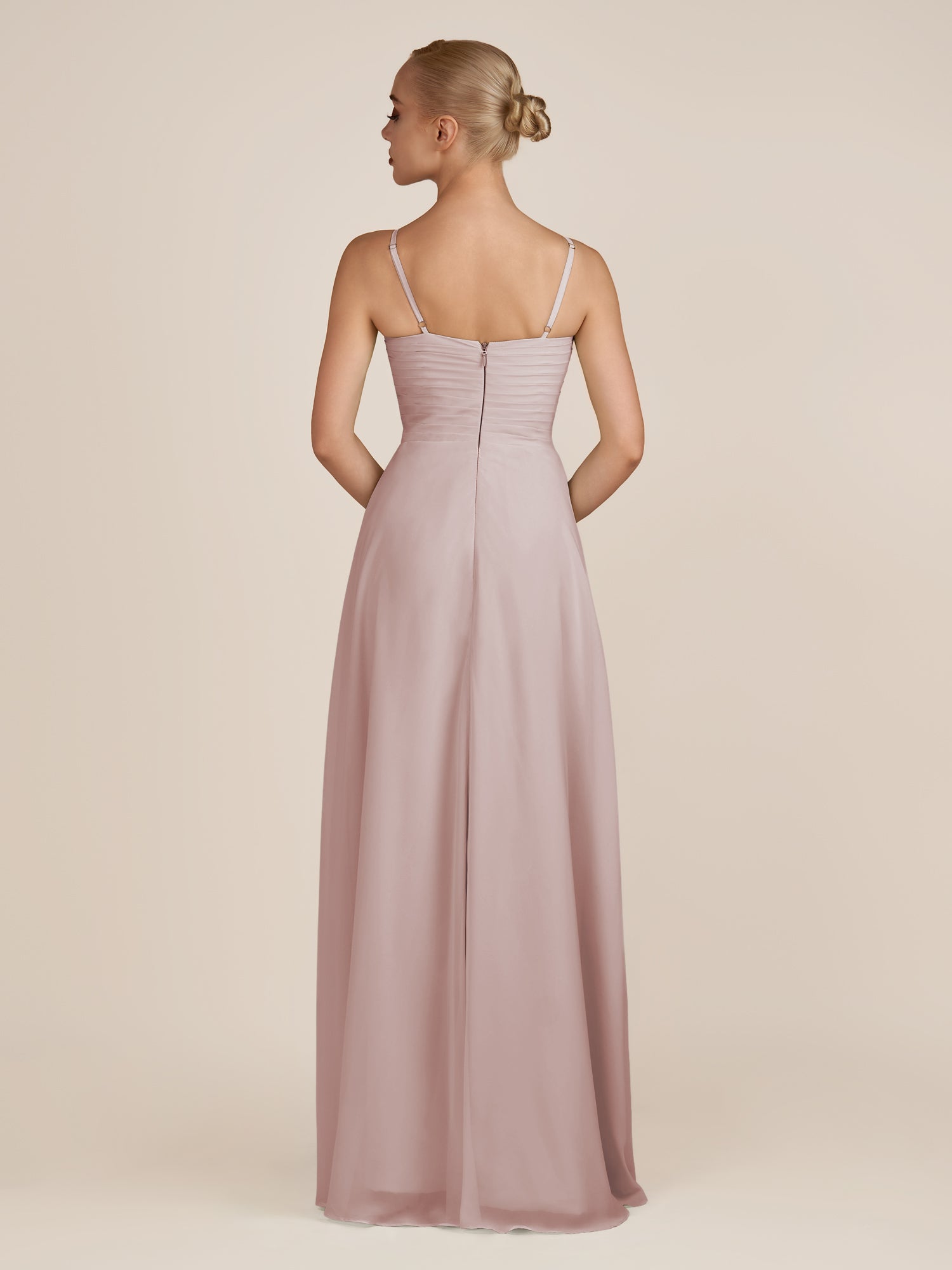 KissDress-Ysolina Toffee A Line Sweetheart Chiffon Pleated Long Bridesmaid Dress with Slit