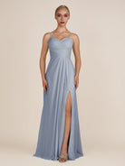 KissDress-Ysolina Twilight A Line Sweetheart Chiffon Pleated Long Bridesmaid Dress with Slit