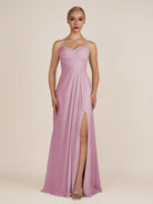 KissDress-Ysolina Vintage Mauve A Line Sweetheart Chiffon Pleated Long Bridesmaid Dress with Slit