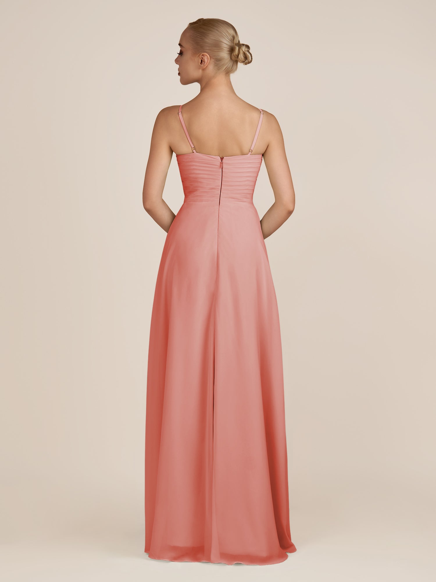 KissDress-Ysolina Wild Rose A Line Sweetheart Chiffon Pleated Long Bridesmaid Dress with Slit