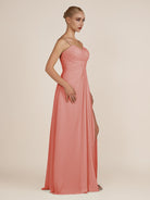 KissDress-Ysolina Wild Rose A Line Sweetheart Chiffon Pleated Long Bridesmaid Dress with Slit