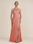 KissDress-Ysolina Wild Rose A Line Sweetheart Chiffon Pleated Long Bridesmaid Dress with Slit