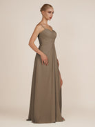 KissDress-Ysolina Willow Green A Line Sweetheart Chiffon Pleated Long Bridesmaid Dress with Slit