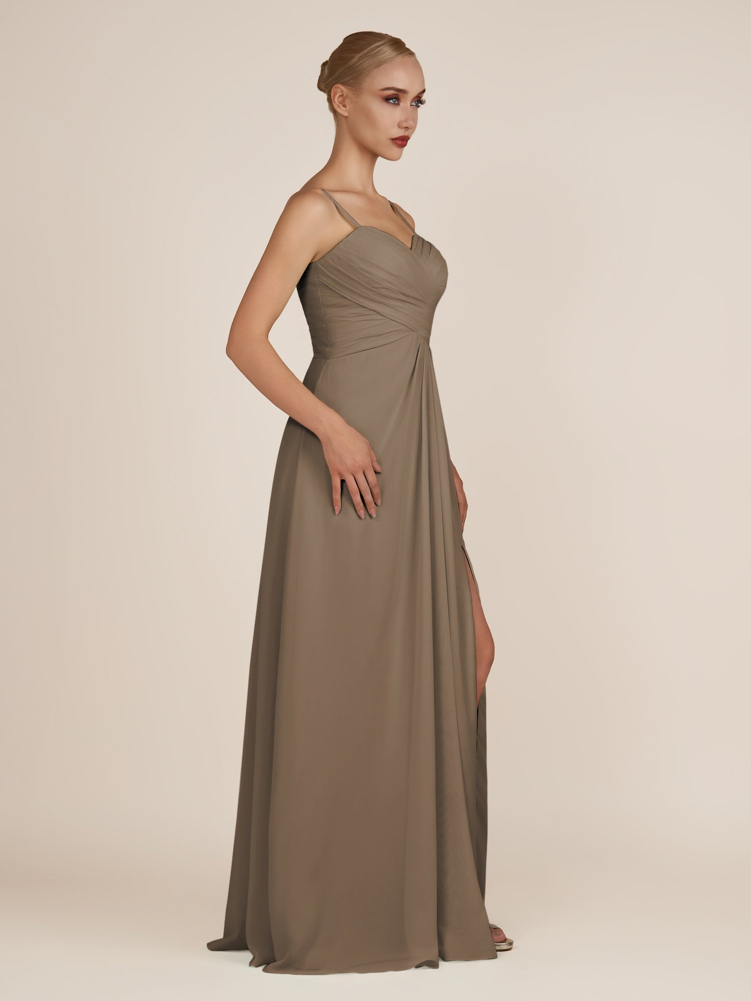 KissDress-Ysolina Willow Green A Line Sweetheart Chiffon Pleated Long Bridesmaid Dress with Slit