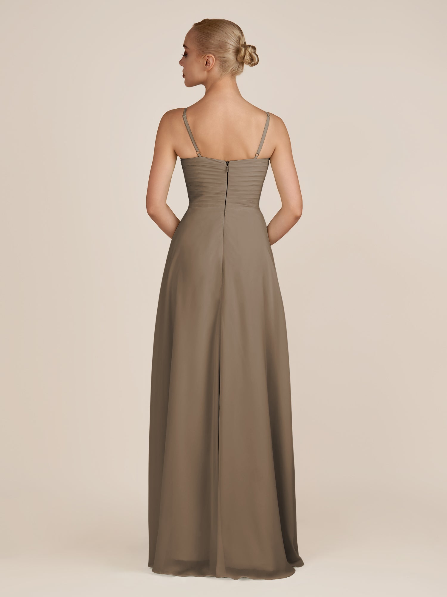 KissDress-Ysolina Willow Green A Line Sweetheart Chiffon Pleated Long Bridesmaid Dress with Slit