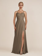 KissDress-Ysolina Willow Green A Line Sweetheart Chiffon Pleated Long Bridesmaid Dress with Slit